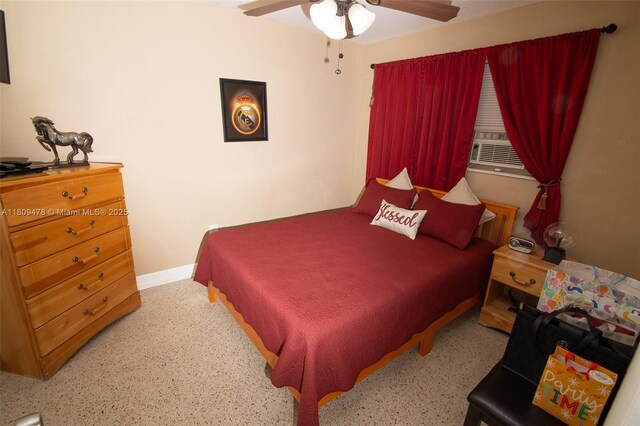 9301 SW 37th St, Miami, FL 33165 - bedroom with speckled floor, baseboards, cooling unit, and ceiling fan