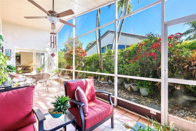 6528 Bayhill Ter, Boynton Beach, FL 33437 - sunroom / solarium featuring a ceiling fan, outdoor lounge area, and plenty of natural light
