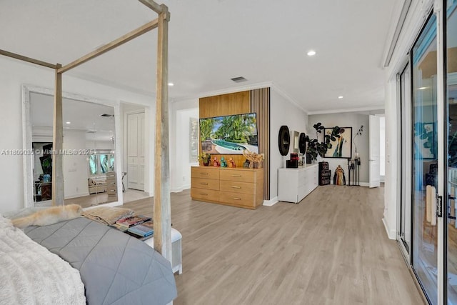 8580 Egret Lakes Ln, West Palm Beach, FL 33412 - bedroom featuring ornamental molding, light wood-style floors, and recessed lighting