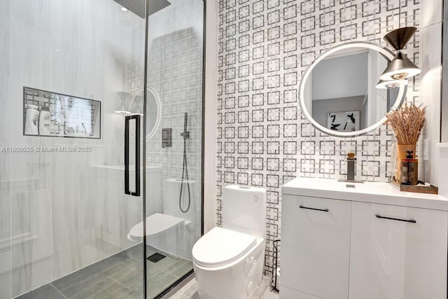 8580 Egret Lakes Ln, West Palm Beach, FL 33412 - full bathroom featuring tile walls, a shower stall, vanity, and tile patterned floors