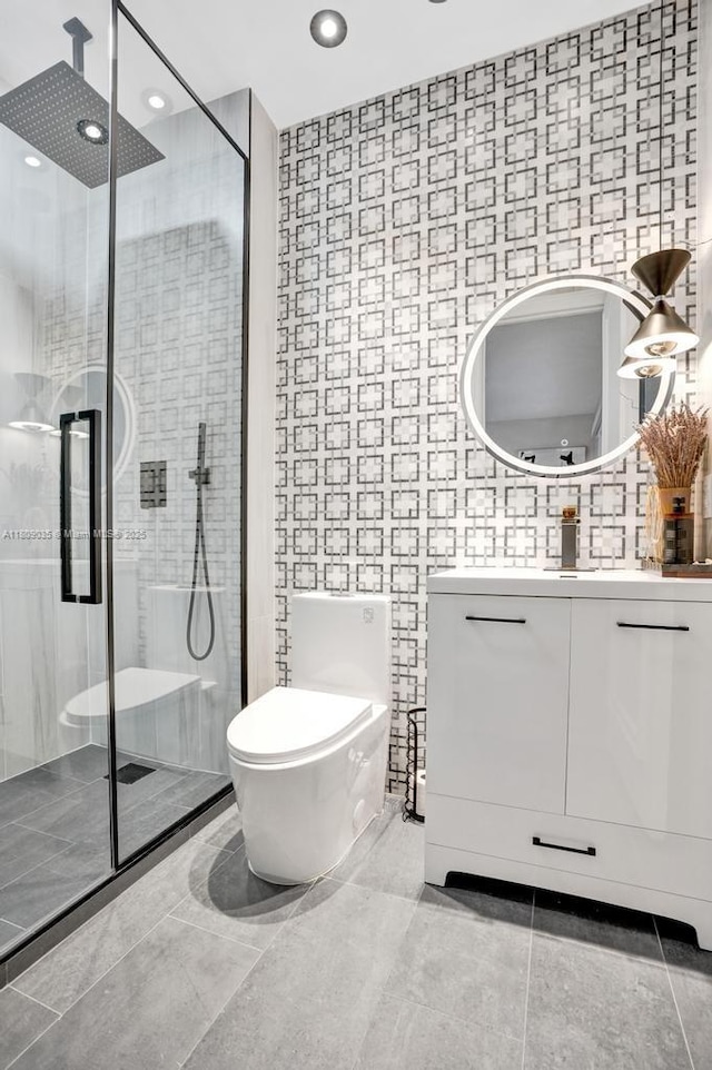 8580 Egret Lakes Ln, West Palm Beach, FL 33412 - full bath with a shower stall, vanity, recessed lighting, and tile patterned flooring