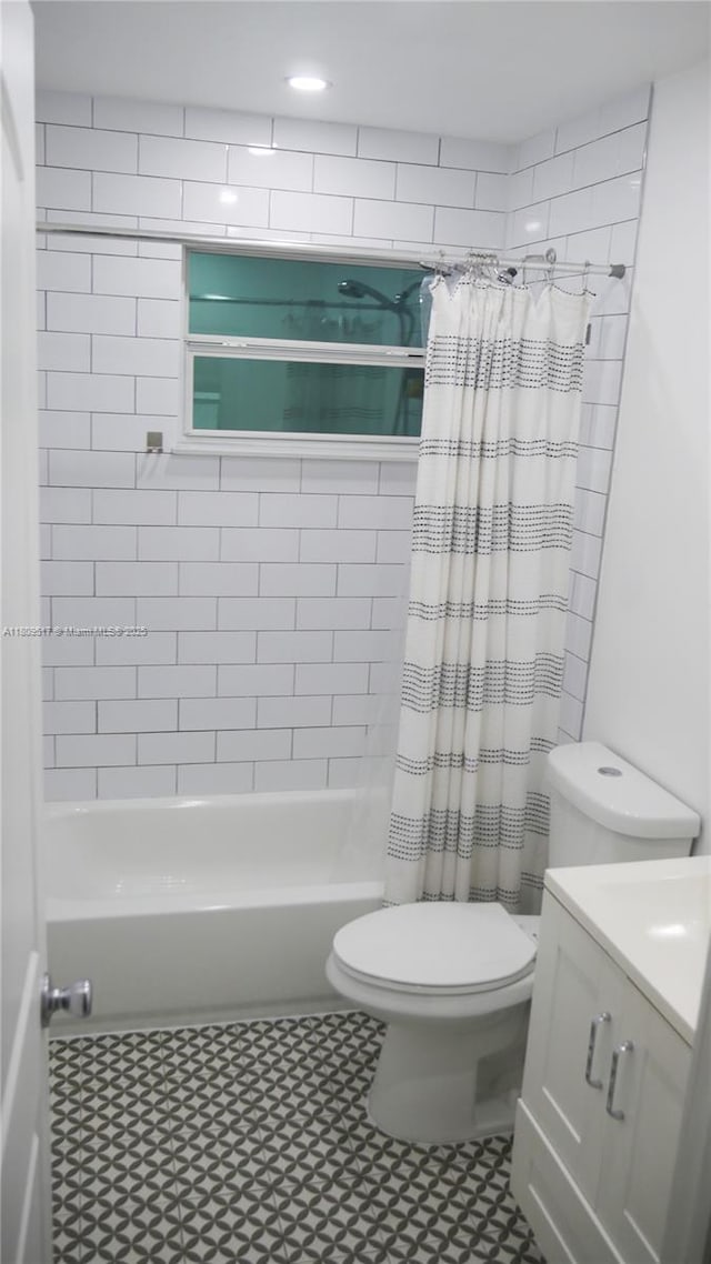 1930 NW 55th St, Miami, FL 33142 - full bath featuring vanity, toilet, shower / bath combination with curtain, and tile patterned floors