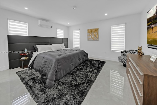 9241 SW 55th St, Cooper City, FL 33328 - bedroom featuring a wall unit AC, recessed lighting, and tile patterned flooring