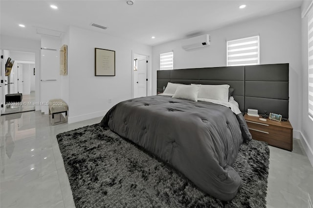 9241 SW 55th St, Cooper City, FL 33328 - bedroom featuring a wall mounted air conditioner, attic access, recessed lighting, and baseboards