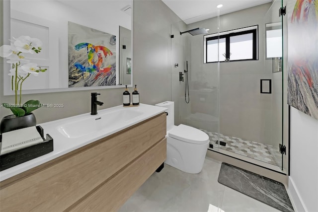 9241 SW 55th St, Cooper City, FL 33328 - full bathroom featuring toilet, a stall shower, and vanity