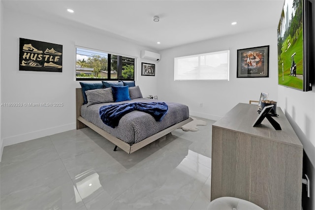 9241 SW 55th St, Cooper City, FL 33328 - bedroom with a wall unit AC, recessed lighting, and baseboards