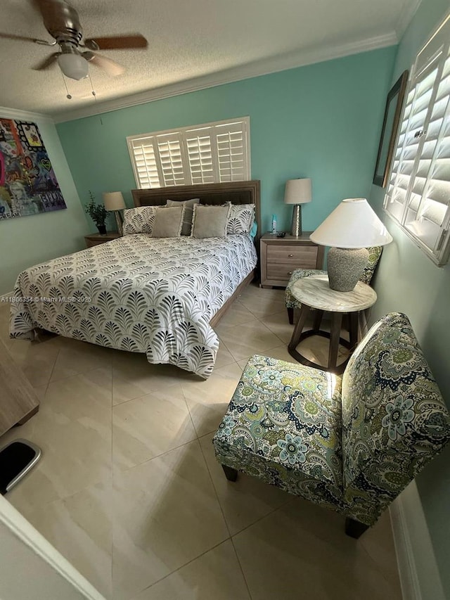 7680 NW 1st St Unit 108, Margate, FL 33063 - bedroom featuring crown molding, tile patterned floors, multiple windows, and ceiling fan