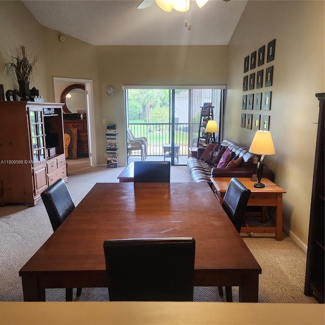 5542 Courtyard Dr Unit 5542, Margate, FL 33063 - carpeted dining area with ceiling fan and vaulted ceiling