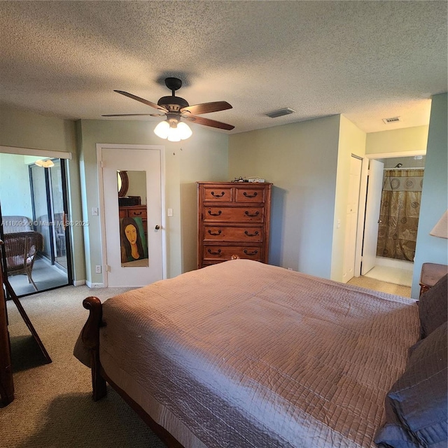 5542 Courtyard Dr Unit 5542, Margate, FL 33063 - bedroom with carpet, access to exterior, ceiling fan, and a textured ceiling