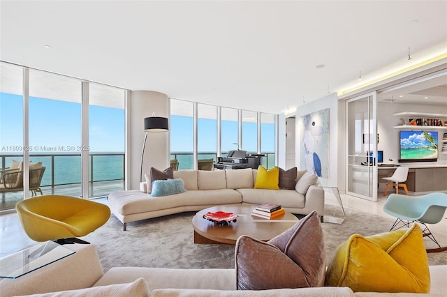 9703 Collins Ave Unit 1700, Bal Harbour, FL 33154 - living room featuring a wall of windows and a water view