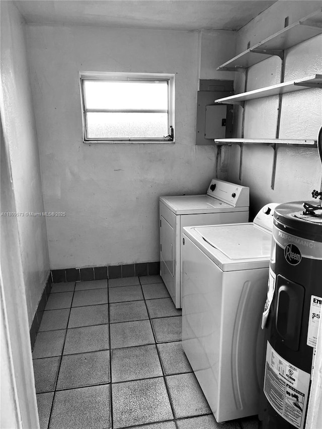 6301 Moseley St, Hollywood, FL 33024 - washroom with electric water heater, washing machine and clothes dryer, light tile patterned floors, and electric panel