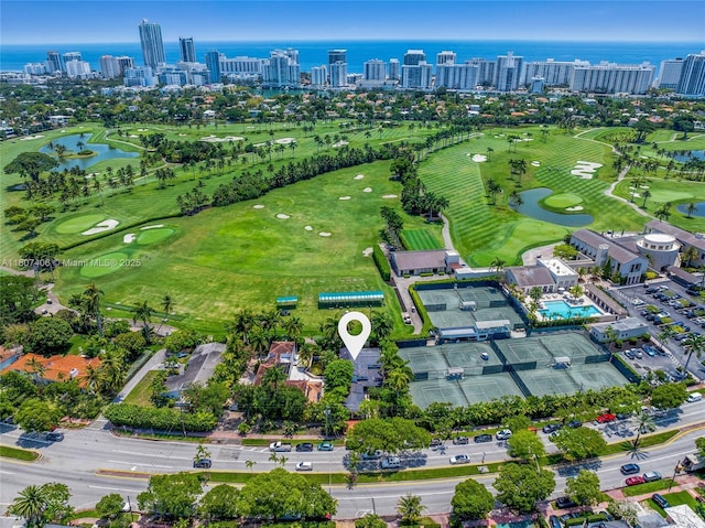 5757 Alton Rd, Miami Beach, FL 33140 - bird's eye view of a nearby body of water, city skyline, and a local golf course
