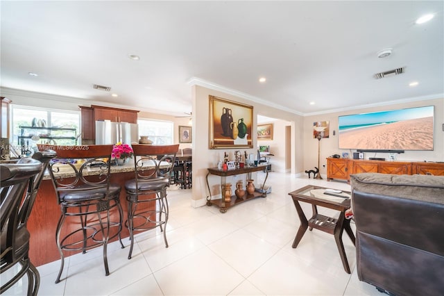 45 NW 188th St, Miami Gardens, FL 33169 - living room with ornamental molding, light tile patterned flooring, recessed lighting, and baseboards