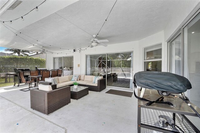 4647 NW 98th Ln, Coral Springs, FL 33076 - view of patio / terrace with an outdoor hangout area, ceiling fan, and grilling area