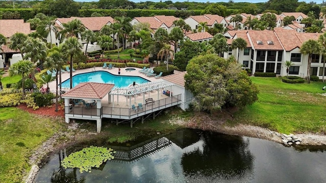 7932 Seville Pl Unit 2104, Boca Raton, FL 33433 - aerial perspective of suburban area featuring a pool area and a large body of water