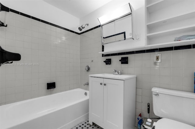 1051 Meridian Ave Unit 1-A, Miami Beach, FL 33139 - full bathroom featuring washtub / shower combination, vanity, and tile walls