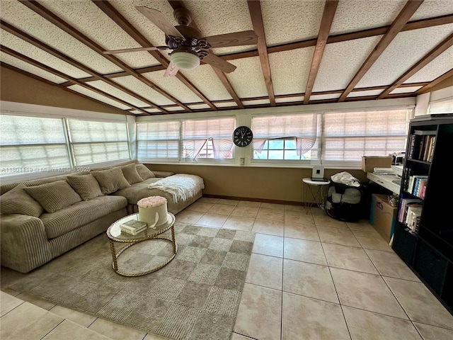 21000 NE 26th Ave, Miami, FL 33180 - sunroom / solarium featuring a ceiling fan, tile patterned floors, and lofted ceiling