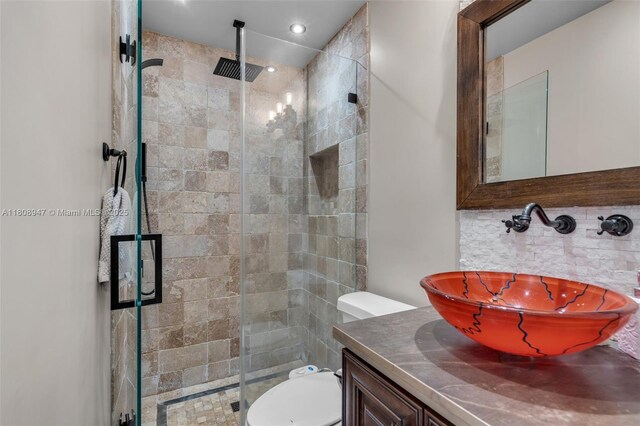 641 SW 50th Ave, Margate, FL 33068 - bathroom featuring a shower stall, vanity, toilet, and recessed lighting