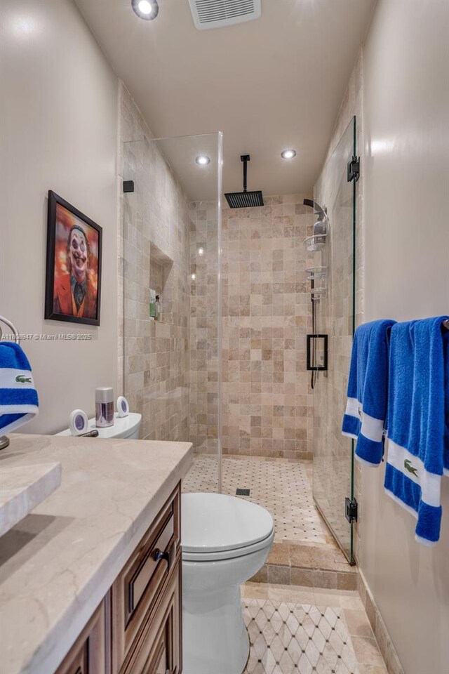641 SW 50th Ave, Margate, FL 33068 - bathroom featuring a shower stall, recessed lighting, toilet, and vanity