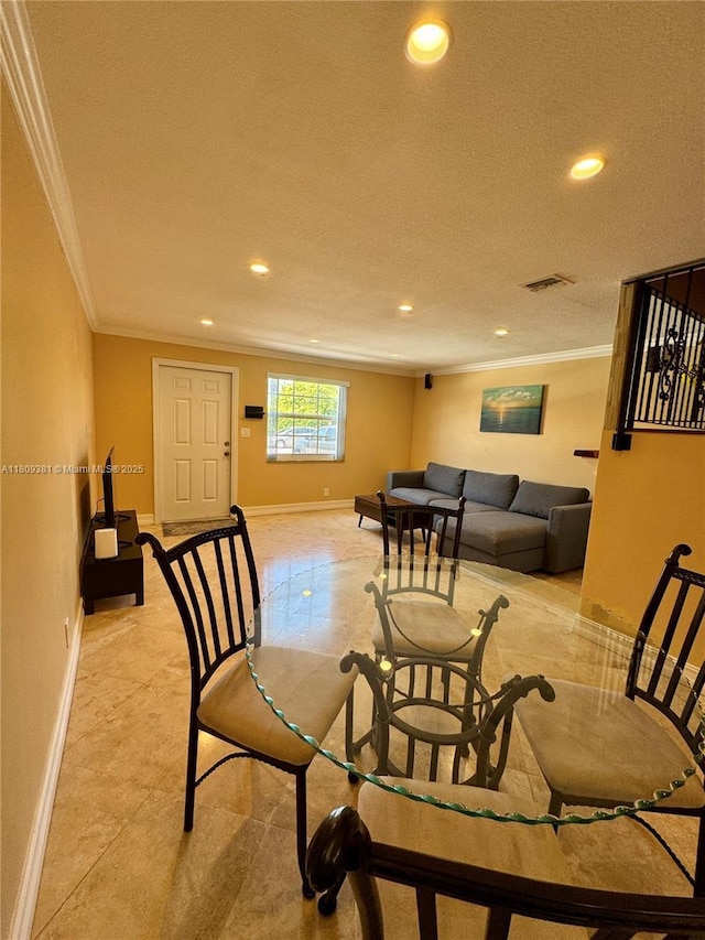 2200 Monroe St Unit 33, Hollywood, FL 33020 - living room with baseboards, ornamental molding, recessed lighting, and a textured ceiling