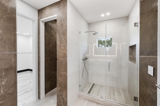 5121 SW 210th Ter, Southwest Ranches, FL 33332 - full bath with a shower stall, marble tiled flooring, and recessed lighting