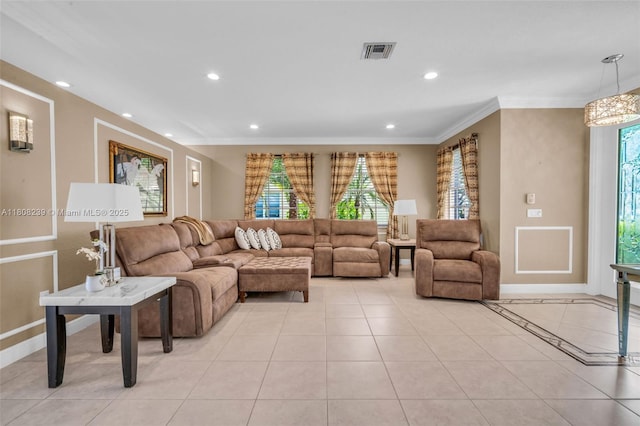 9003 Alexandra Cir, Wellington, FL 33414 - living room with recessed lighting, crown molding, baseboards, and light tile patterned floors