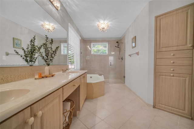9003 Alexandra Cir, Wellington, FL 33414 - full bathroom with a chandelier, a tile shower, and tile patterned floors