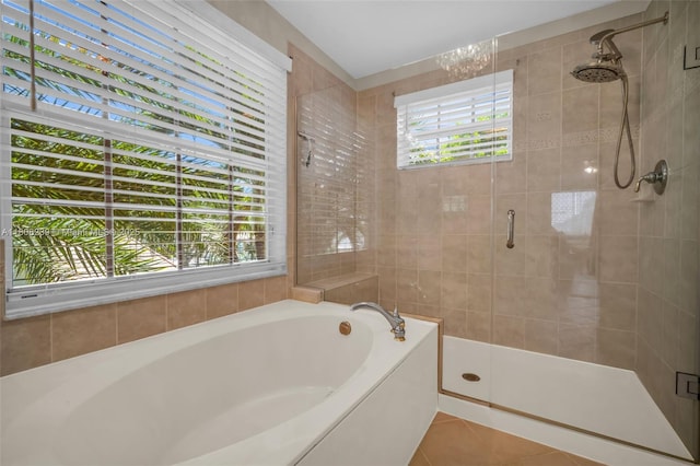 9003 Alexandra Cir, Wellington, FL 33414 - bathroom featuring a stall shower, a garden tub, and tile patterned floors