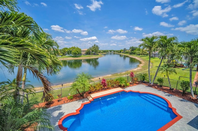 9003 Alexandra Cir, Wellington, FL 33414 - view of swimming pool with a water view and a fenced backyard
