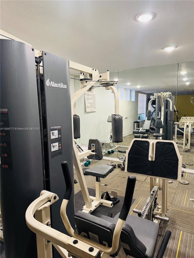 6276 NW 186th St Unit 305, Hialeah, FL 33015 - exercise room featuring carpet and recessed lighting