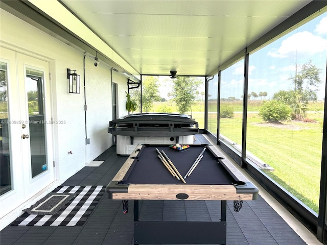 7935 NW 90th Ct, Okeechobee, FL 34972 - sunroom / solarium with french doors, billiards, and ceiling fan