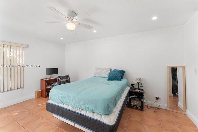 1649 NW 56th Ter Unit 9, Lauderhill, FL 33313 - bedroom featuring light tile patterned floors, baseboards, recessed lighting, and a ceiling fan