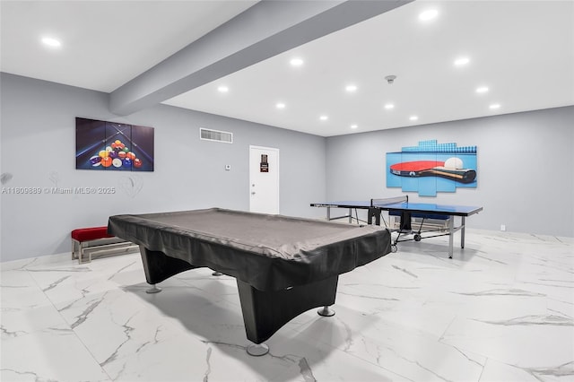 1904 S Ocean Dr Unit 1004, Hallandale Beach, FL 33009 - playroom with recessed lighting, marble finish flooring, and pool table