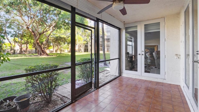 3910 Inverrary Blvd Unit 101-B, Lauderhill, FL 33319 - unfurnished sunroom featuring a ceiling fan and french doors