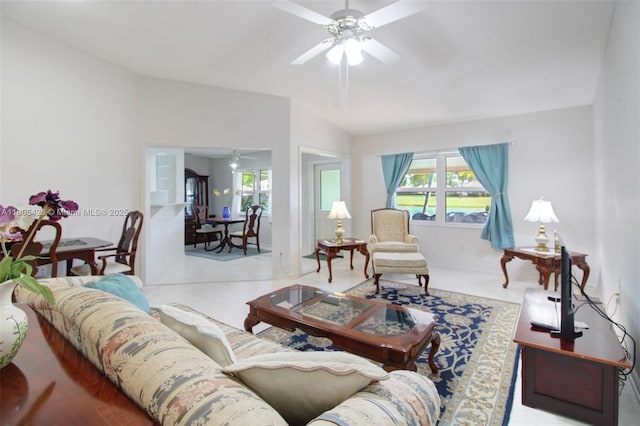 2597 SE 7th Ct, Homestead, FL 33033 - living room with ceiling fan and lofted ceiling