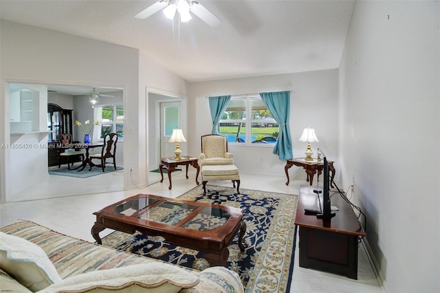 2597 SE 7th Ct, Homestead, FL 33033 - living room featuring ceiling fan, healthy amount of natural light, and baseboards