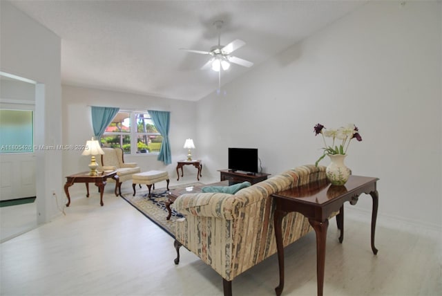 2597 SE 7th Ct, Homestead, FL 33033 - living area featuring vaulted ceiling, a ceiling fan, and light wood finished floors