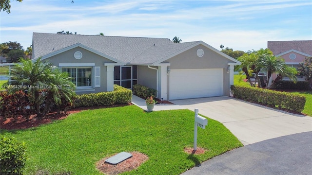 2597 SE 7th Ct, Homestead, FL 33033 - single story home with an attached garage, stucco siding, a front yard, driveway, and a shingled roof