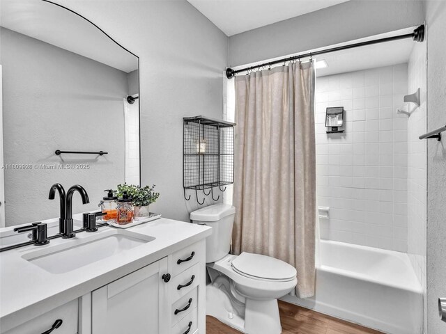 1489 Fairway Rd, Pembroke Pines, FL 33026 - full bath with vanity, shower / bathtub combination with curtain, toilet, and wood finished floors