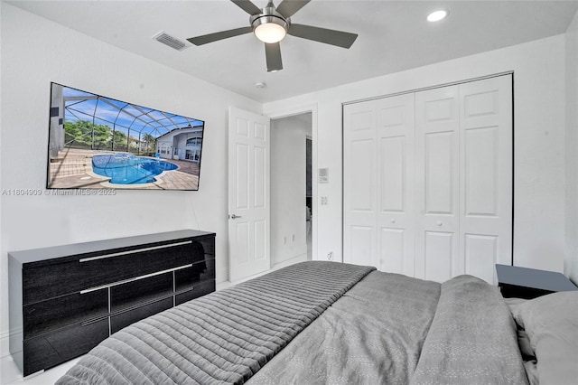 10457 Laurel Rd, Davie, FL 33328 - bedroom featuring a closet, recessed lighting, and a ceiling fan