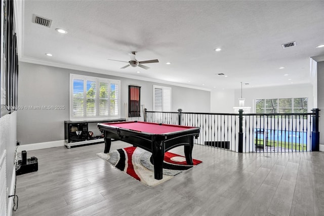 10457 Laurel Rd, Davie, FL 33328 - playroom featuring ceiling fan, billiards table, light wood finished floors, healthy amount of natural light, and recessed lighting