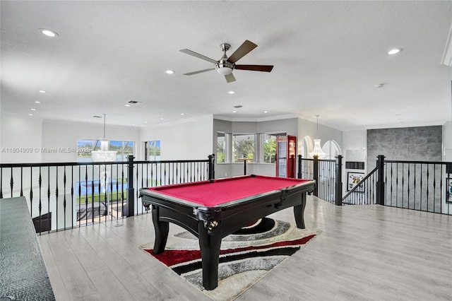 10457 Laurel Rd, Davie, FL 33328 - game room featuring light wood-style floors, ceiling fan, recessed lighting, a chandelier, and pool table