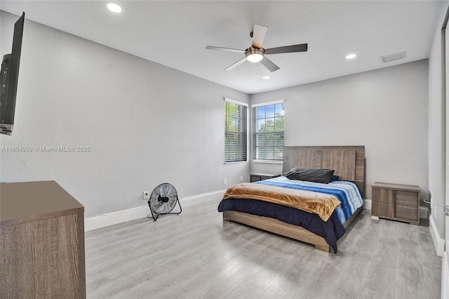 10457 Laurel Rd, Davie, FL 33328 - bedroom featuring baseboards, wood finished floors, recessed lighting, and a ceiling fan