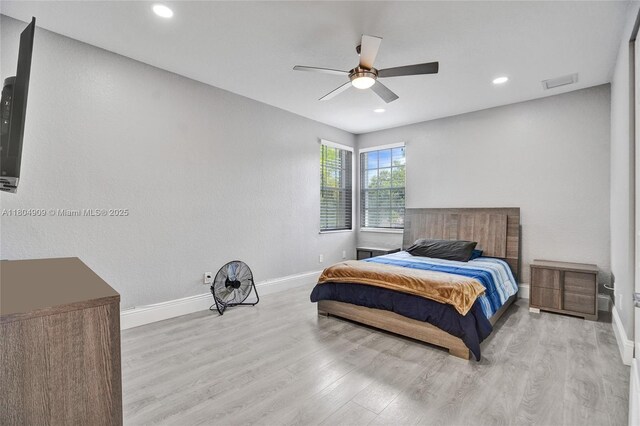 10457 Laurel Rd, Davie, FL 33328 - bedroom featuring baseboards, wood finished floors, recessed lighting, and a ceiling fan
