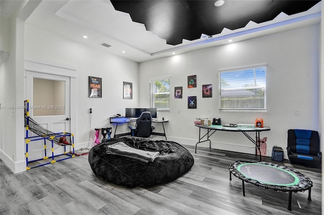 10457 Laurel Rd, Davie, FL 33328 - misc room with wood finished floors, recessed lighting, baseboards, and an office area