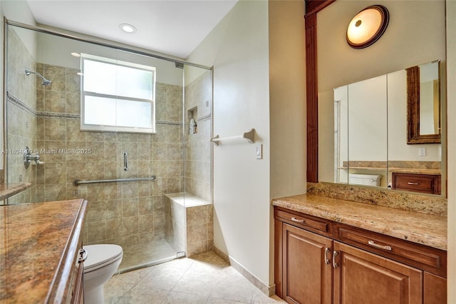 10457 Laurel Rd, Davie, FL 33328 - full bathroom with toilet, vanity, a shower stall, tile patterned flooring, and baseboards