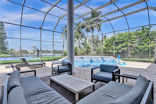 10457 Laurel Rd, Davie, FL 33328 - view of patio with an outdoor hangout area, an outdoor pool, and glass enclosure