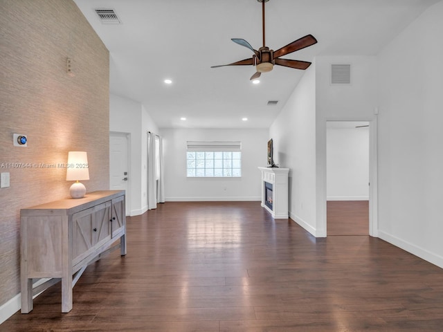 17654 SW 5th Ct, Pembroke Pines, FL 33029 - unfurnished living room featuring a ceiling fan, dark wood-style flooring, baseboards, and recessed lighting