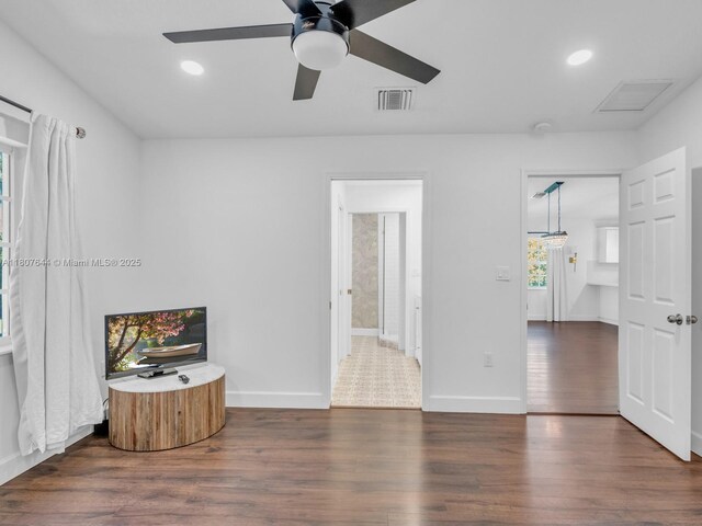 17654 SW 5th Ct, Pembroke Pines, FL 33029 - spare room with wood finished floors, ceiling fan, baseboards, and recessed lighting