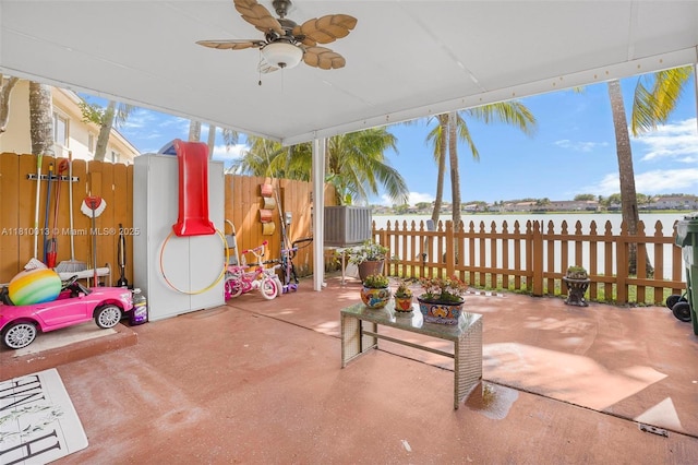 17306 SW 139th Ct, Miami, FL 33177 - view of patio / terrace featuring ceiling fan and a water view